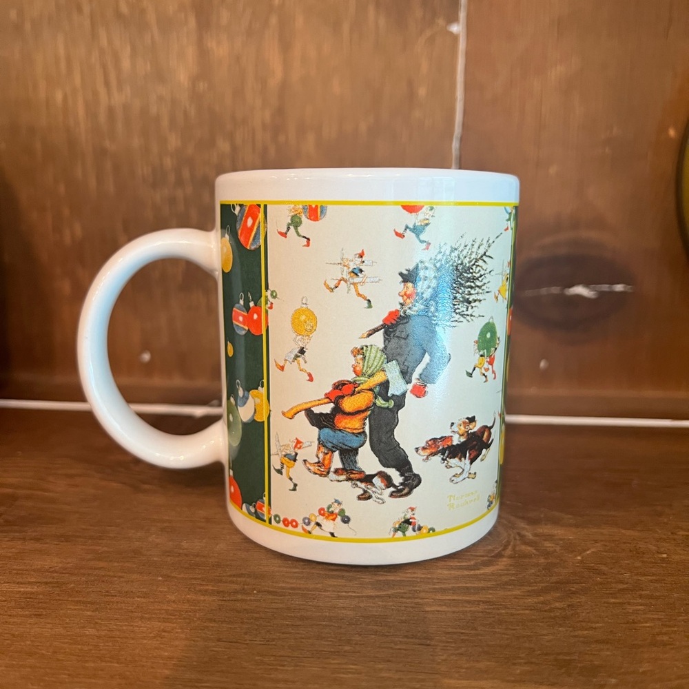 Norman Rockwell Hallmark Printed Christmas Festive White Ceramic Coffee Mug